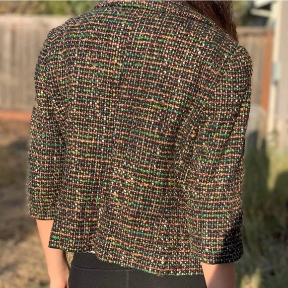 ANN TAYLOR LOFT | Women’s Wool Blend Cropped Tweed Blazer Green Brown Size 8 - Picture 7 of 11